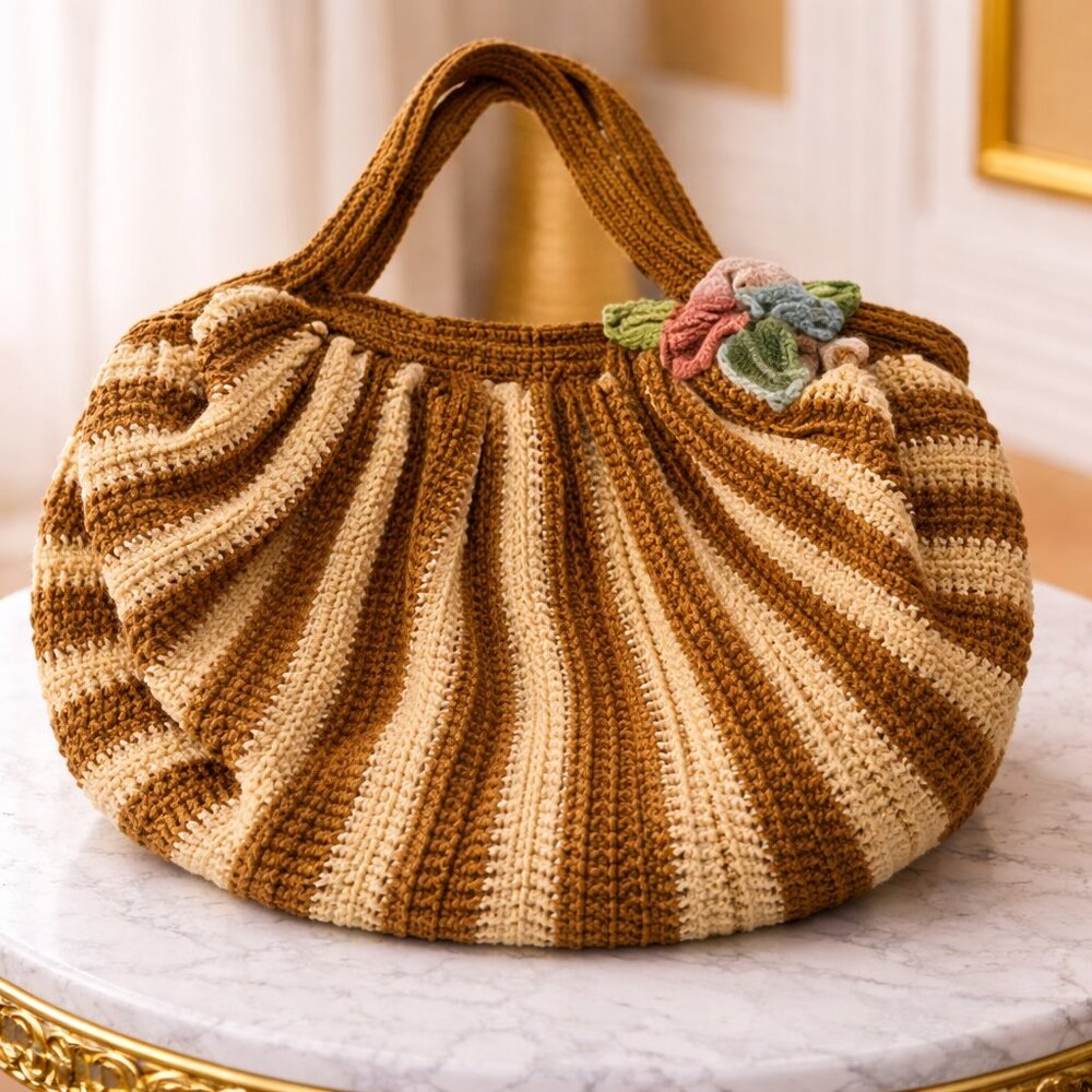 NWOT Elegant Brown & Tan Crochet Shoulder Bag – Boho Chic